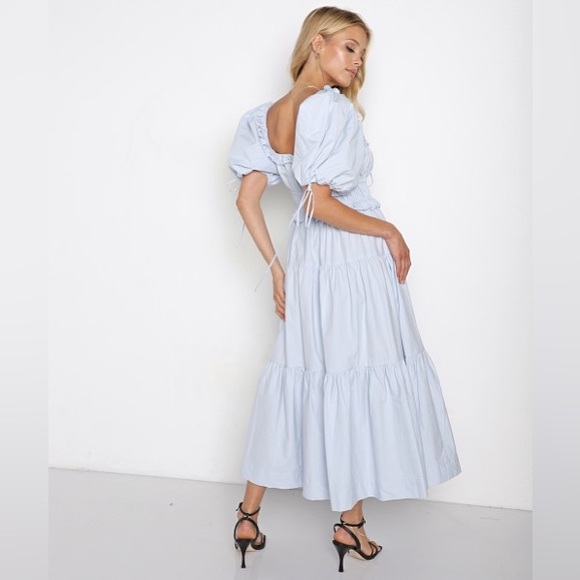 En Saison Poplin Tiered Brielle Midi Dress Light Blue Cottagecore Romantic Med - Picture 4 of 13
